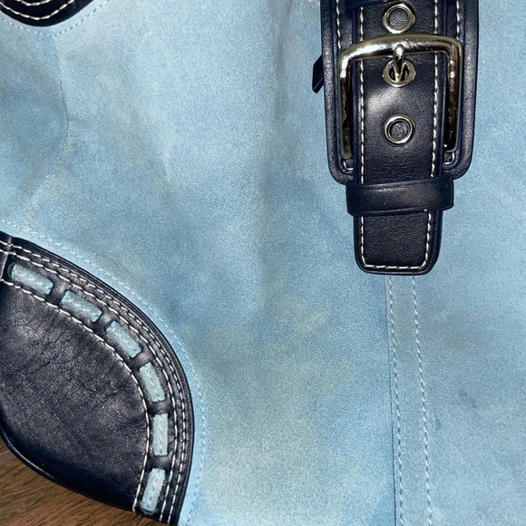 VTG COACH Ergo Blue Suede Hobo Buckle Front 90s Y2K Purse Jackie Style - Picture 5 of 10